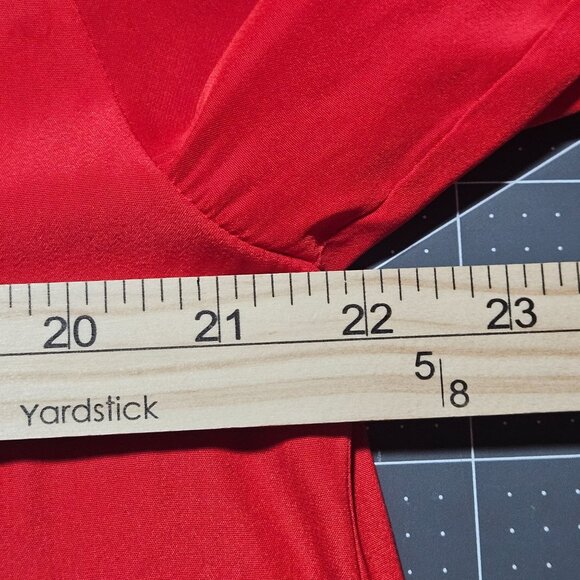 Chelsea28 Red Satin Blouse Large Romantic Holiday Glam Statement Top - Picture 9 of 12